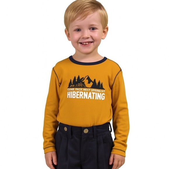GAP Kids PJ Top Long Sleeve Size 14 Gold Come Back Next Spring Hibernating NEW - Picture 1 of 9